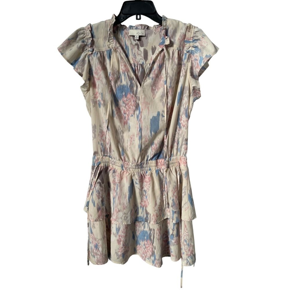 Pinch Watercolor Elastic Waist Mini Shift Dress Size M Ruffle Pink Blue Feminine